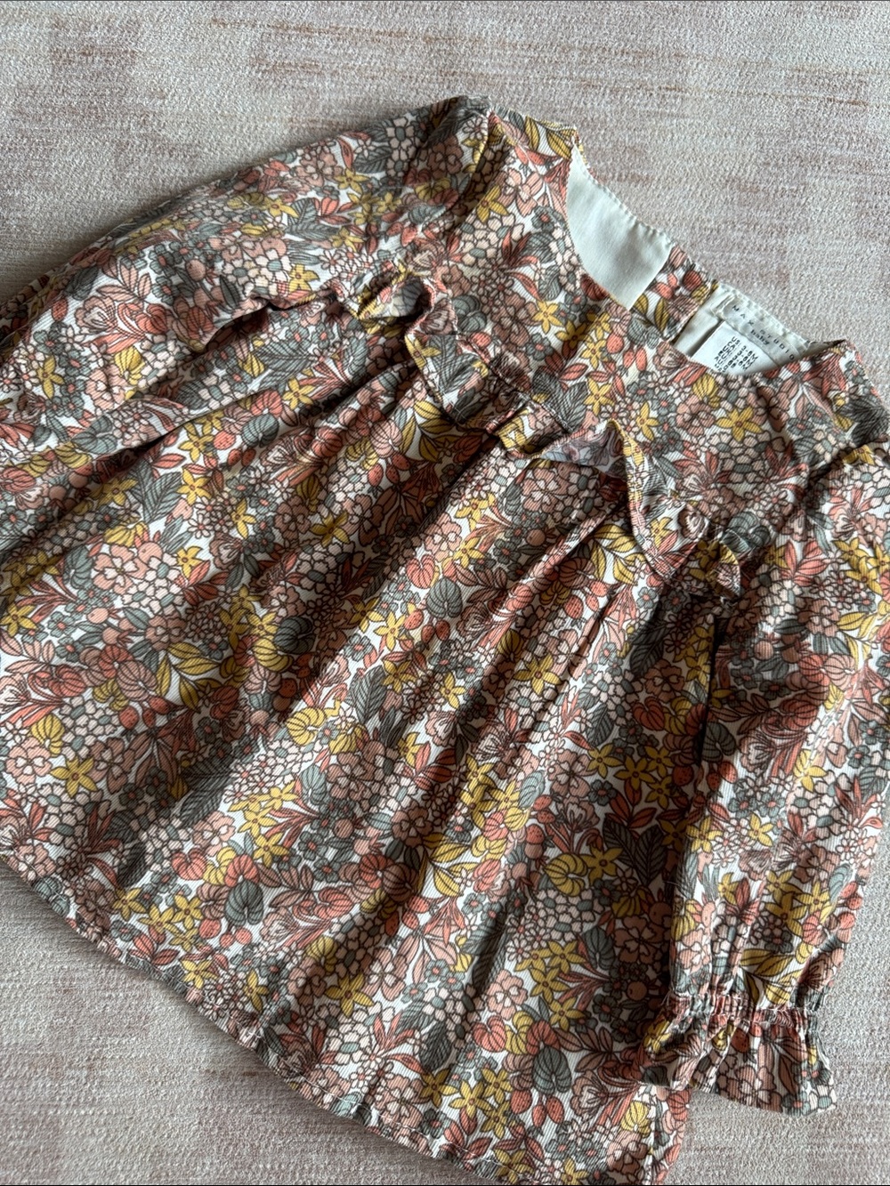 Max Studio Long Sleeve Corduroy Neutral Fall Floral Baby Dress size 3-6M